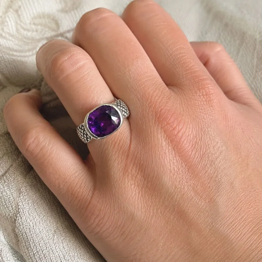 Lia Sophia Purple Statement Ring Silver Tone Simulated Amethyst Ring, Size 7